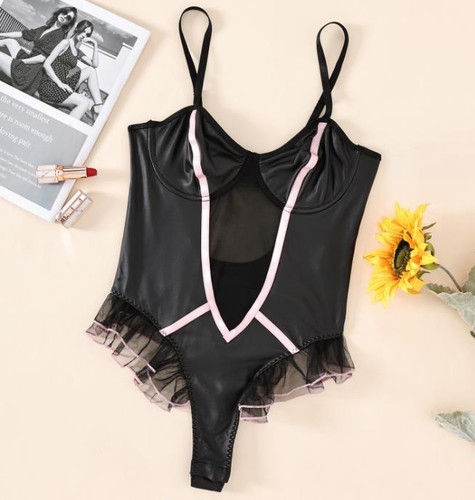 Neues Design sexy Damen Onepiece Body Nachtwäsche Dessous alle schwarz heiß - Bild 5 von 5
