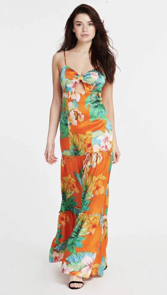 NWT GUESS BY MARCIANO SILK FLORAL MAXI DRESS MULTICOLOR SZ US S EU 40 | eBay