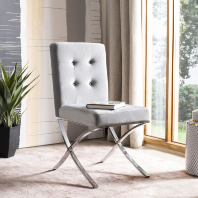 SAFAVIEH Walsh Tufted Side Chair | Grey / Chrome |