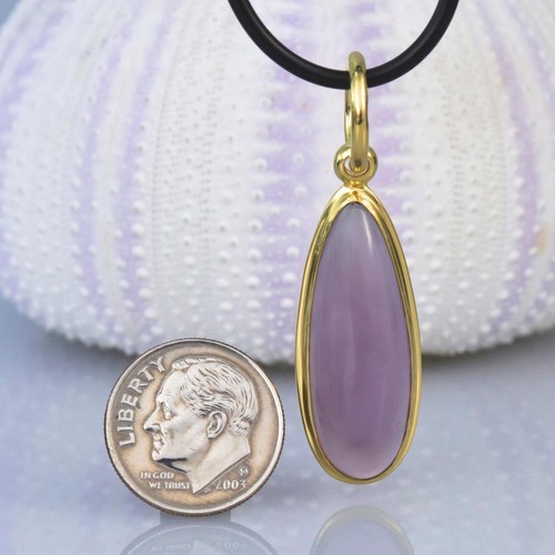 Pendente In Calcedonio Viola Cabochon E Oro Vermeil 18K Argento Sterling 5,43 g - Foto 10 di 12