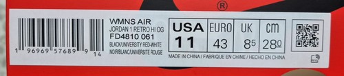 Womens Air Jordan 1 Retro Hi OG Size UK 8.5 Black University Red White B4 - Picture 21 of 21