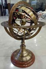 Engraved Brass Tabletop Armillary Nautical Sphere World Globe With Base Table