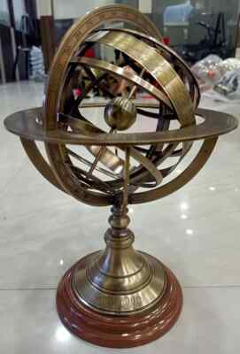 Engraved Brass Tabletop Armillary Nautical Sphere World Globe With Base Table