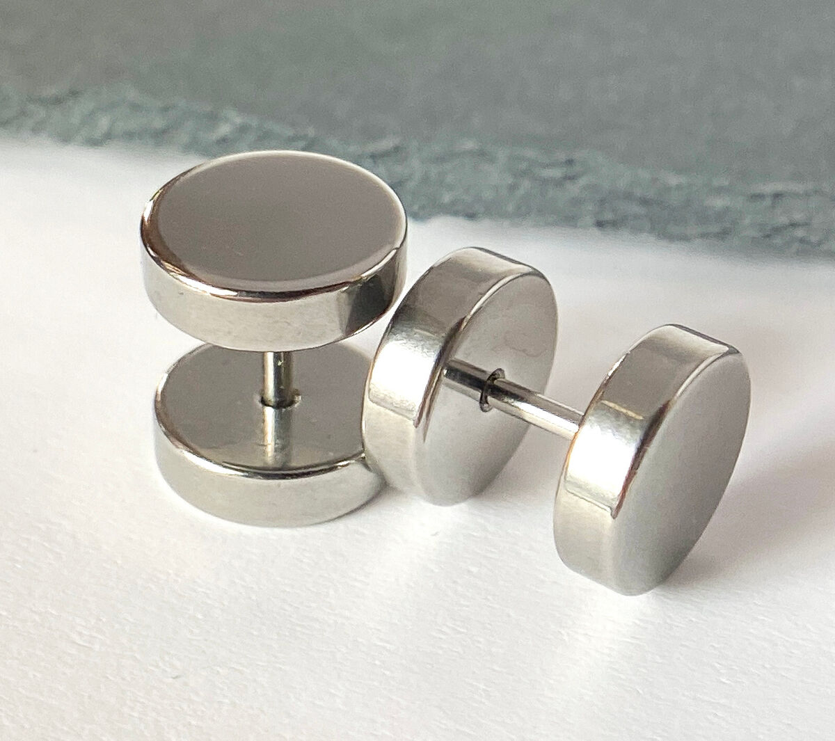 Pair of High Polished 316L Surgical Steel Fake Plug Earrings Pair of High Polished 316L Surgical Steel Fake Plug Earrings