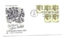 1584 3c Americana Ballot Box ArtCraft block of 5 FDC