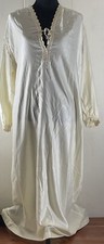 Vtg Women's Bert Yelin For Iris Ivory Embroidered Satin Maxi Long Nightgown M