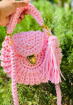 Handmade Women Girls T - Shirt Yarn Crochet Handbags