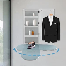 Modern Foldable Wall Mount Ironing Board Cabinet Built in Swivel Board w/Mirror