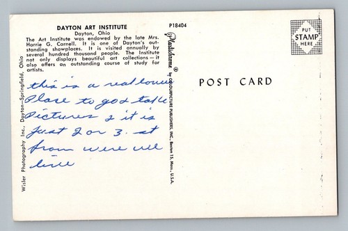 Dayton Ohio OH Art Institute Building View Postcard 1950s - Picture 2 of 2