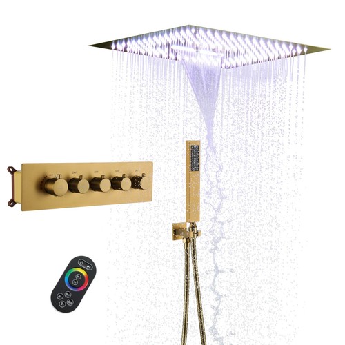 Sistema de ducha termostático de 16 pulgadas con LED, 64 colores juego de grifos de ducha de baño - Imagen 25 de 28