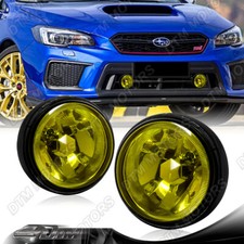 3.5 Round Chrome Reflector Yellow Lens Fog Light Lamps Complete Kit Universal