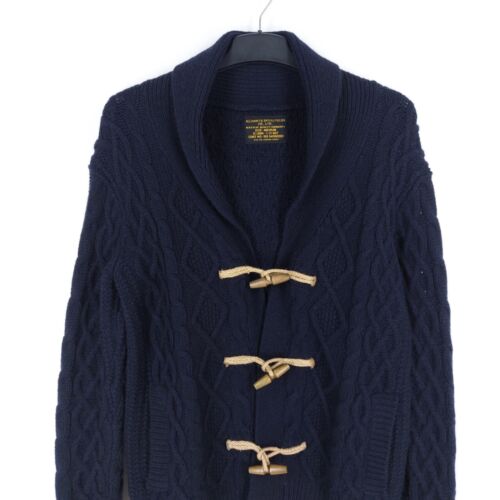All Saints Men's Size Medium Navy 75% Wool 25% Yak Cable Knit Breckon Cardigan - Picture 2 of 9