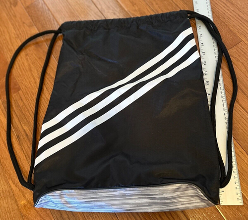 Adidas Sling Bag Black & Gray Logo Drawstring Backpack - Picture 3 of 3