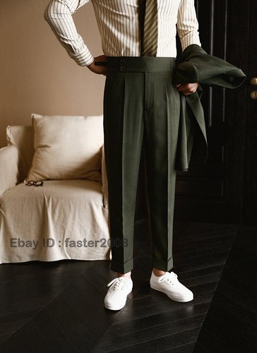 Men's Formal Western Business High Waist Pants Buckle Tapered Trousers Oversize - Bild 5 von 27