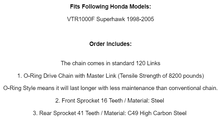 Gold O-ring Chain Kit Caltric 530 Chain & Sprocket Kit For Honda VTR1000F Superhawk 1998-2005 - Gold O-Ring Drive Chain Kit - Foto 3