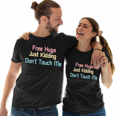 Free Hugs Just Kidding Dont Touch Me Herren T-Shirt lustiger Spruch Tee Oberteil