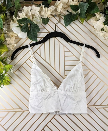 Zara White Satin Crop Top Cropped V 