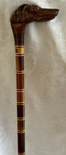 Antique Vtg Carved Wood Greyhound Dog Walking Stick Cane Brazilian Wood Shaft