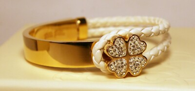 FOLLI FOLLIE Bracelet | White Leather & Gold Tone w/ Rhinestone