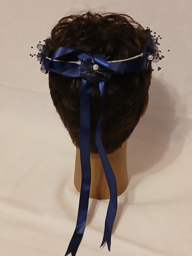 Ceremony Wedding Veil w/ ribbon - navy blue - Picture 6 of 6