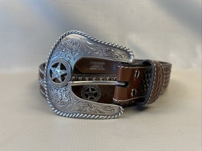 Nocona Belt Co. Hair On Leather Belt Size 34 N2506808 Brown Star Conchos & Studs