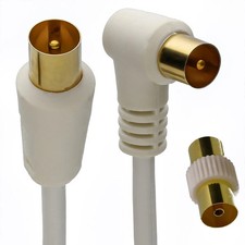 0.5m/1m/2m/3m/5m RF Right Angle TV Aerial Plug Video Cable & Coupler White