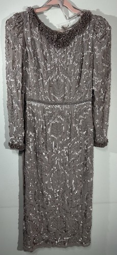 Mac Duggal Size: 6 Embellished Midi SheathDress Puff Sleeve Mauve 93595 NWT MOB - Picture 4 of 23