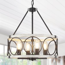 Farmhouse Chandelier 4 Light Rustic White Drum Chandeliers for Dining Room Li...
