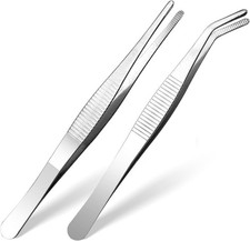 2 Stück 14 cm Gebogene Pinzette, Edelstahl Spitz Rutschfest Lang Stumpf Gerad...