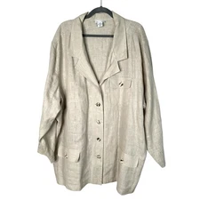Avenue Plus Size 30/32 Linen Hemp Button Front Shirt Jacket Safari Flax Beige 