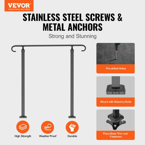 VEVOR Wrought Iron Handrail Stair Railing Fit 1-3 Steps Adjustable Hand ...