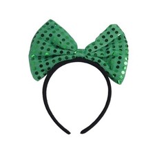 St. Patrick's Day Bow Headband with Lucky Clover Glitter - Adjustable Green