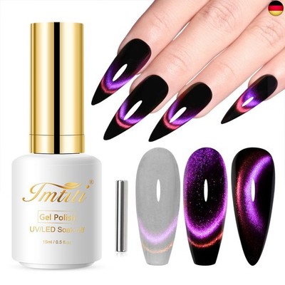 Imtiti Cat Eye UV Gel, 15ML Rosa und Lila Zwei Blitze Glitter Katzenauge UV