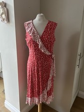 Phase Eight Red & Ivory Floral Print Wrap Over Dress Size Uk 14