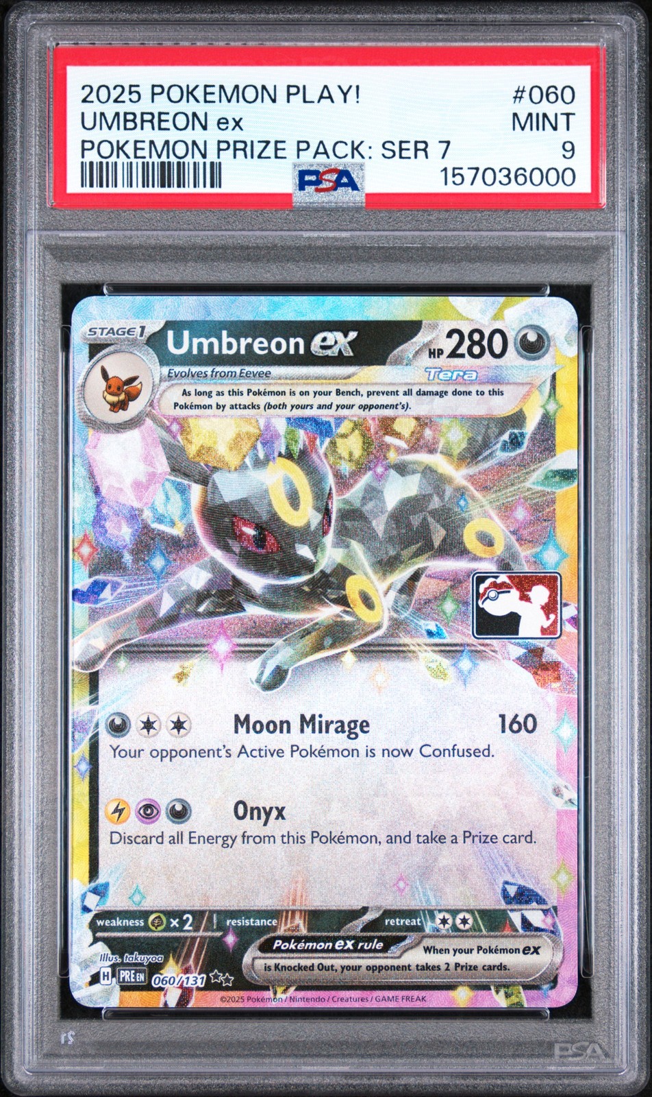 2025 POKEMON PLAY! POKEMON PRIZE PACK: SERIES 7 #060 UMBREON EX PSA 9