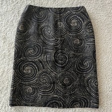 NWT Talbots Vintage Women's Black Golden Swirls Silk Wool Pencil Skirt Size 6