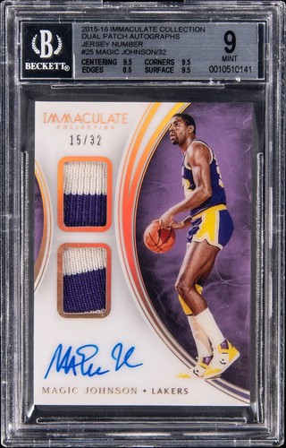 2015 Panini Immaculate Magic Johnson Dual Game Used Worn Patch On-Card Auto /32