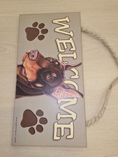 DOBERMAN Brown Dog 5 x 10 Wood WELCOME SIGN Plaque USA Made