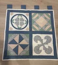 Handmade Hand quilted Wall Hanging in Light Blues, Light Green Calico 30x30