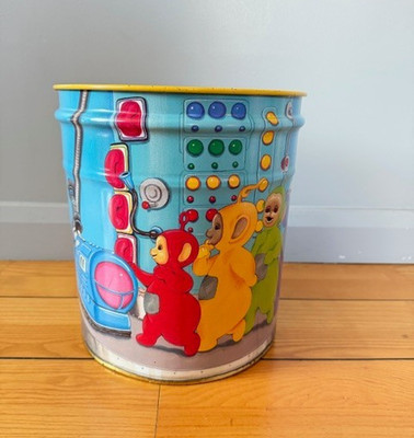 1996 Vintage Large Teletubbies Metal Bin Mülleimer Lala Dipsy Po Tinky Winky Noo