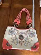 Cross  Rhinestones Western Style Handbag Shoulder Purse Coral White Multi Mix