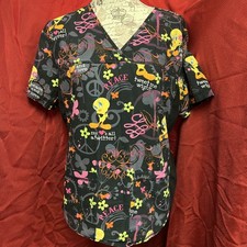 Tweety Bird Women  s Size Large Scrub Top Side Stretch Looney Tunes ScrubStar