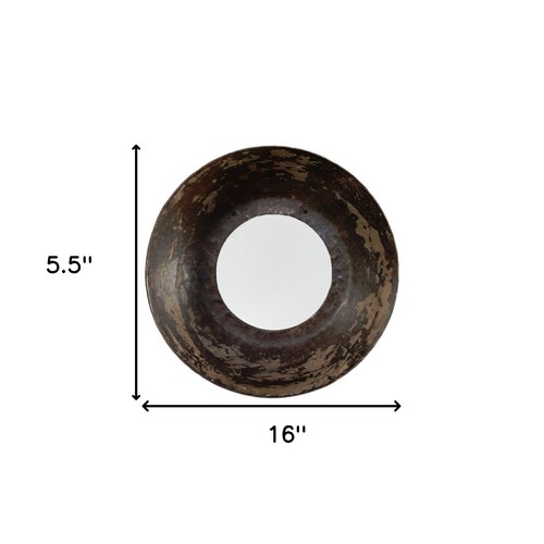16" Dark Brown Reclaimed And Distressed Metal Round Bowl Accent Mirror - Picture 6 of 6
