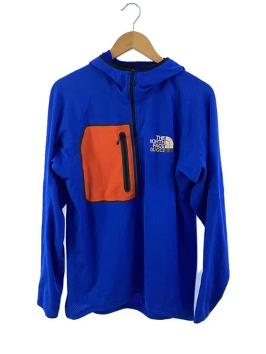 GUCCI felpa con cappuccio logo mezza zip pullover M poliestere blu 663909 con etichetta usata