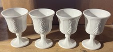 Indiana Glass Colony Harvest Grape White Milk Glass Goblets, Set Of 4. New.