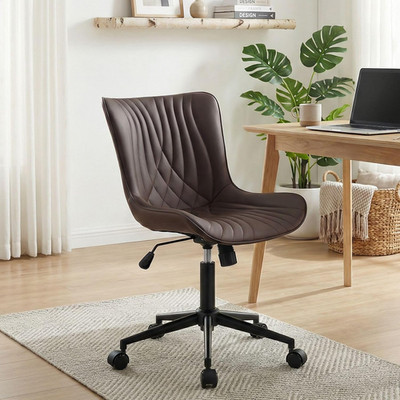 Office Chair Brown, Armless Desk Chair with Wheels, Home Office Task Chairs, Mod