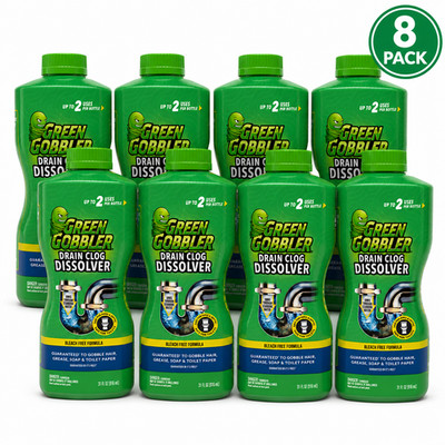 Green Gobbler Drain Clog Dissolver Bleach Free Formula Hair Grease Soap 8 Pack
