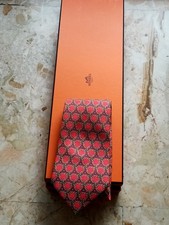 Cravatta HERMES 7515 IA 100% Seta Rossa Motivo Geometrico con Scatola Originale