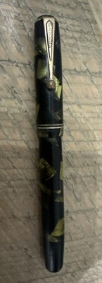 Parker Vacumatic Black Green Gold Marble Fountain Pen 1930 s Vintage No Ink
