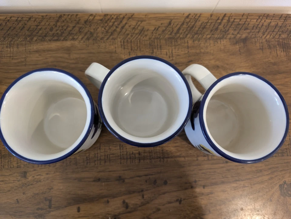 3 件复古 Dansk San Nicolo 陶瓷蓝色黄色花卉咖啡马克杯 — 第 4/4 张图片